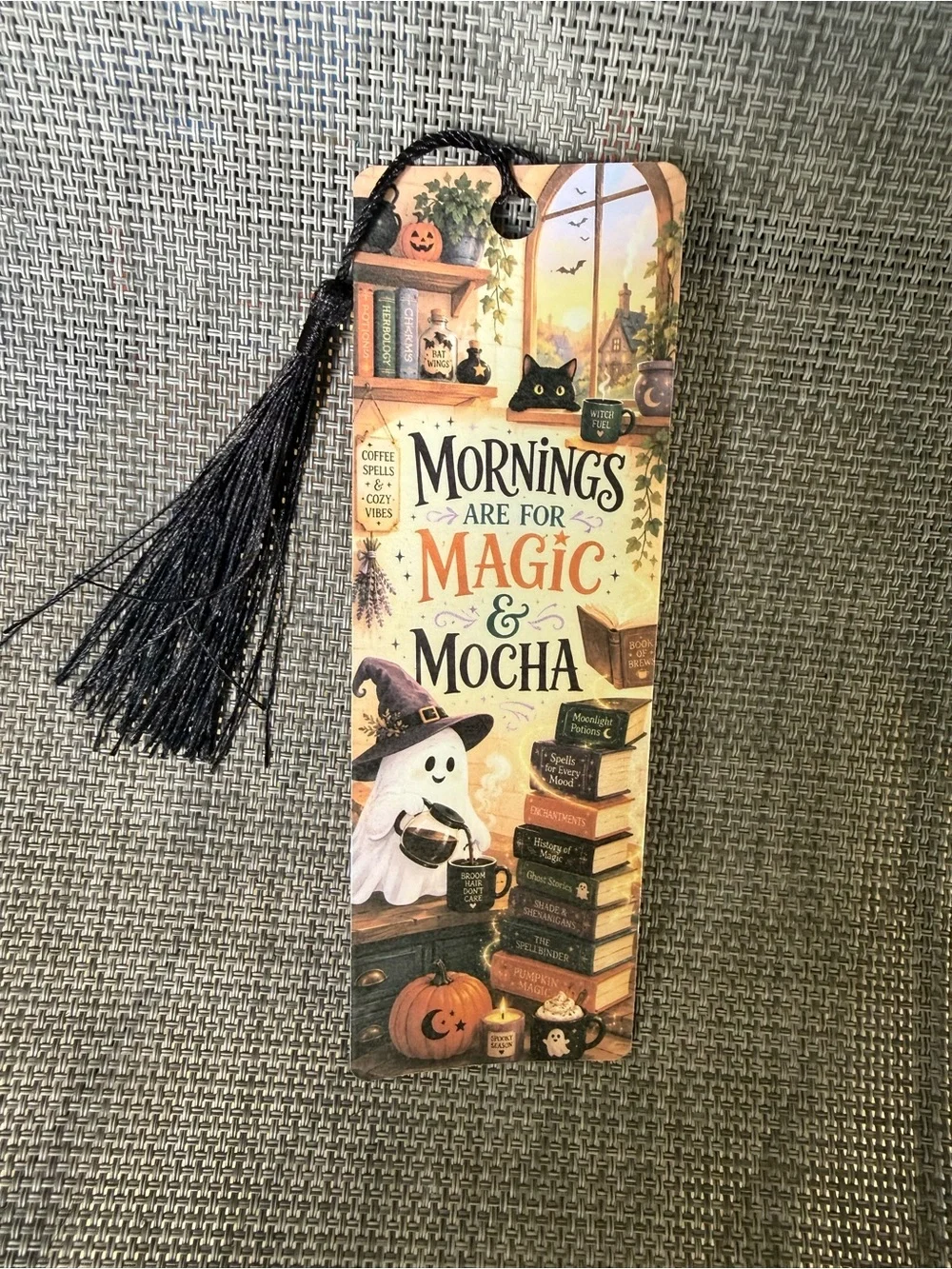 Mornings Are for Magic & Mocha Halloween Bookmark - Black Tassel